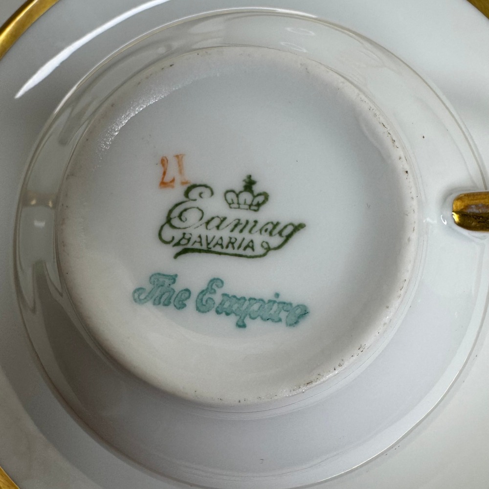 Eamag Bavaria The Empire Tea Cup Saucer Set 4 White Gold Gilt Trim Vintage - Picture 9 of 15